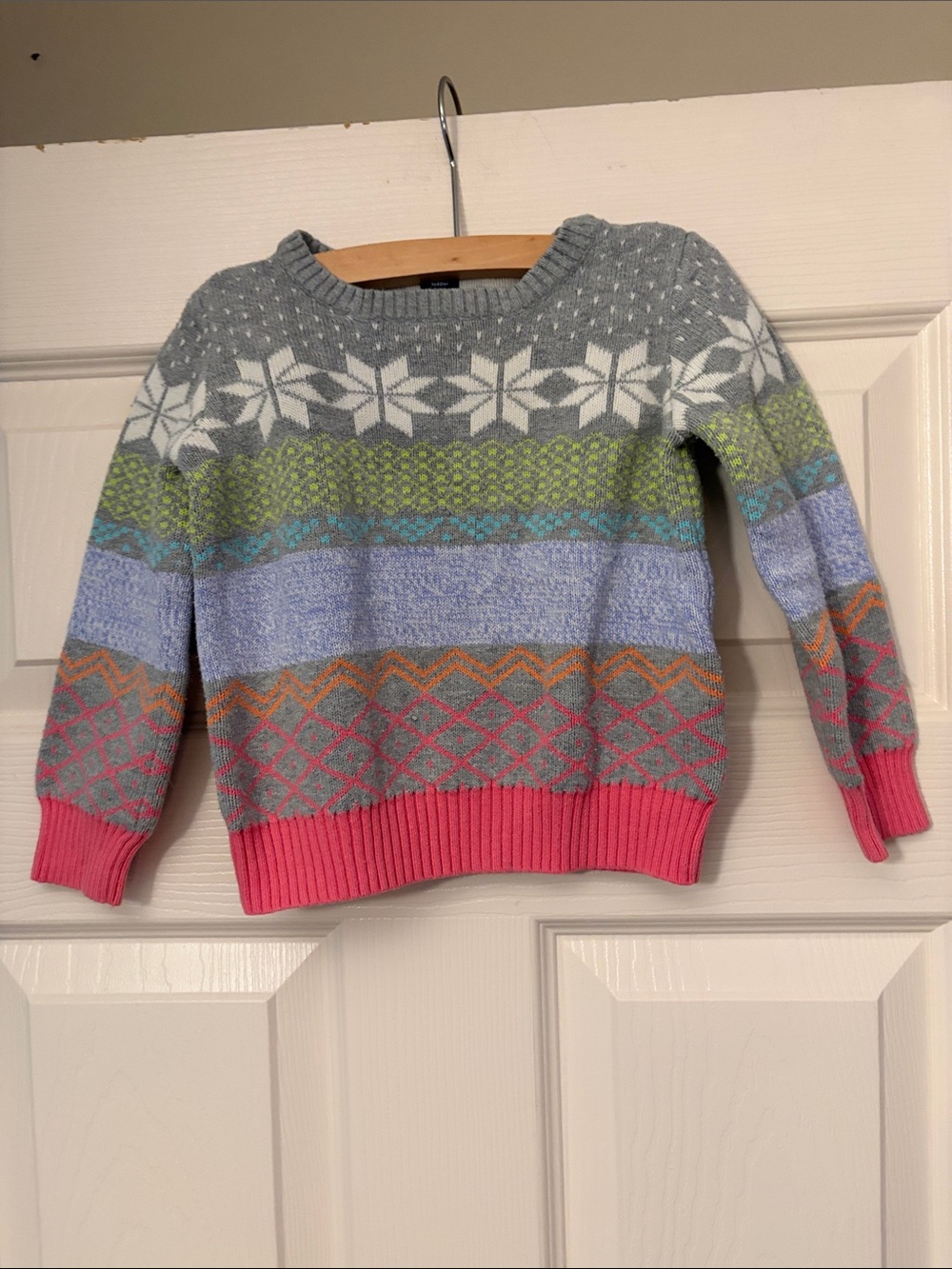 GAP Multicolor Fair Isle Sweater with Pink Trim